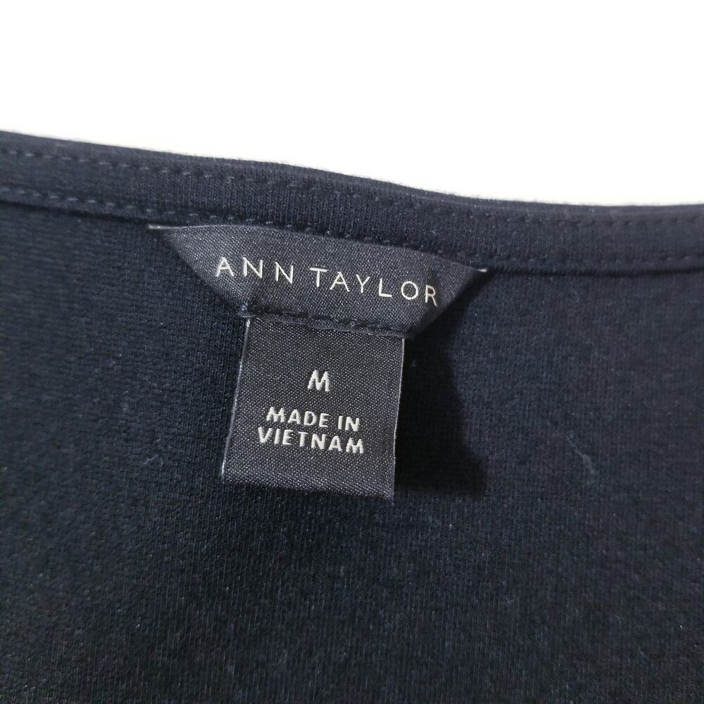 Ann Taylor Black Shift Dress Keyhole Neckline Eyelet Sleeves - Picture 2 of 12